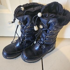 Lands  End Big Girls Size 2 Snow Boots - Blue Silver Stars Constellations Kids